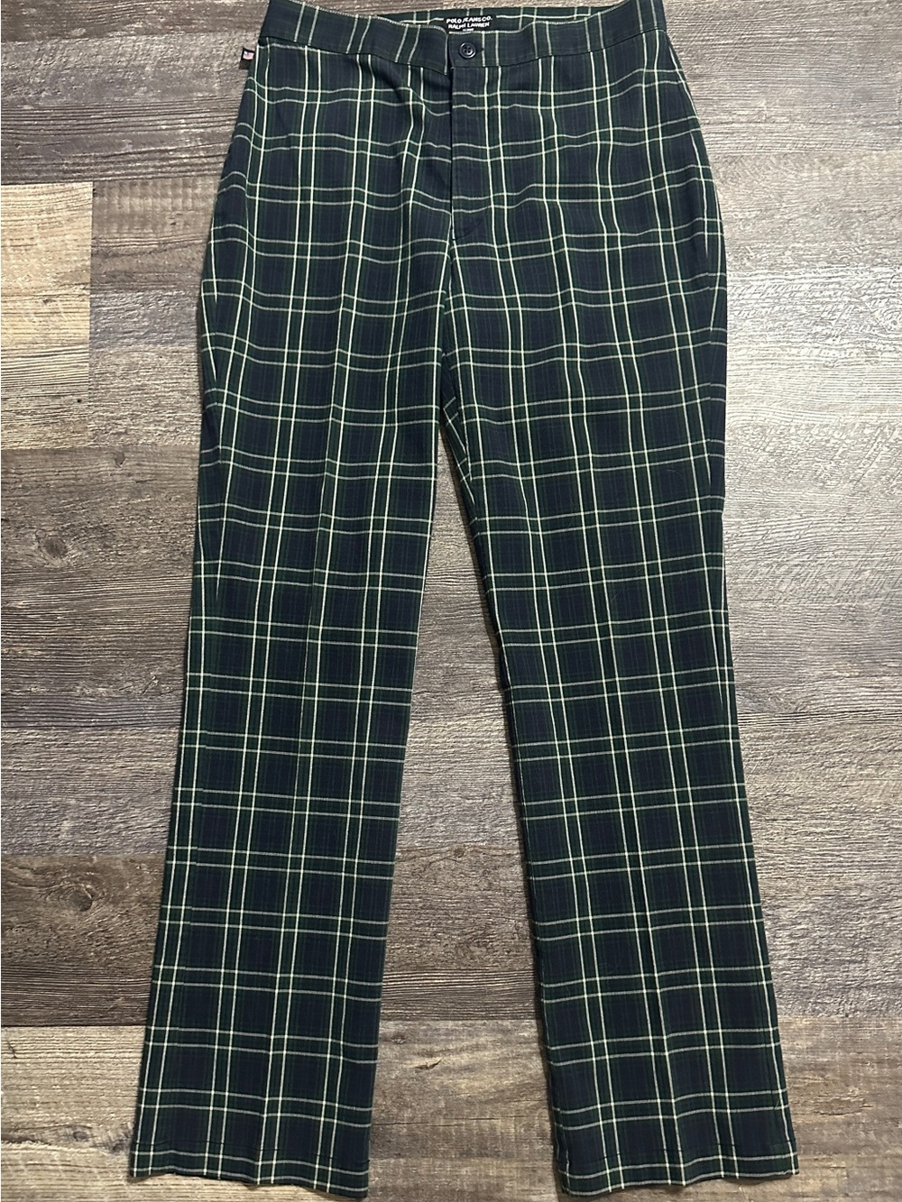Polo by Ralph Lauren Black Plaid Straight-Leg Pants with Green Windowpane